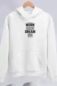 Kadın Oversize Kapüşonlu Cepli Baskılı 3 İplik Pamuklu Hoodie Sweatshirt - Beyaz