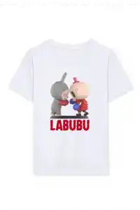 Kız Labubu Çocuk Baskılı T-Shirt - Beyaz