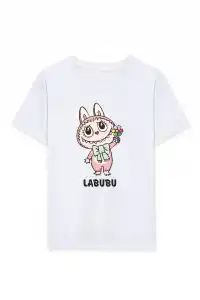 Kız Labubu Çocuk Baskılı T-Shirt - Beyaz