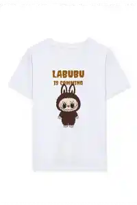 Kız Labubu Çocuk Baskılı T-Shirt - Beyaz