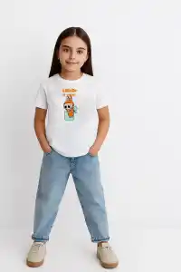 Kız Labubu Çocuk Baskılı T-Shirt - Beyaz
