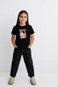 Kız Labubu Çocuk Baskılı T-Shirt - Siyah