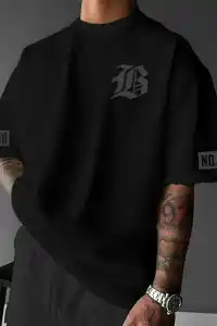Erkek Baskılı T-Shirt Kısa Kol Bisiklet Yaka Regular Fit Yazlık Tişört - Siyah