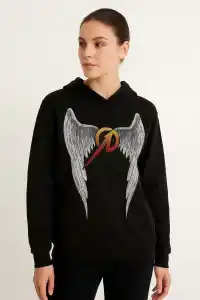 Metallica İki İplik Kapüşonlu Ön ve Arka Baskılı hoodie - Siyah