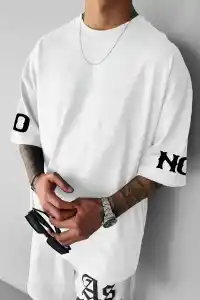 ERKEK T-Shirt  No Risk No Story Baskılı Bisiklet Yaka Tişört - Beyaz