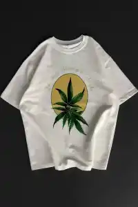 Erkek Kısa Kol Yazlık Tişört Bisiklet Yaka Baskılı Oversize T-Shirt - Beyaz