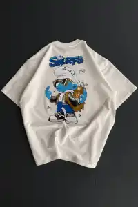 Erkek Ön ve Arka Baskılı T-Shirt Kısa Kol Bisiklet Yaka Regular Fit Tişört -  Beyaz