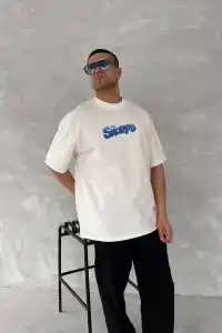 Erkek Ön ve Arka Baskılı T-Shirt Kısa Kol Bisiklet Yaka Regular Fit Tişört -  Beyaz