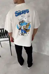 Erkek Ön ve Arka Baskılı T-Shirt Kısa Kol Bisiklet Yaka Regular Fit Tişört -  Beyaz