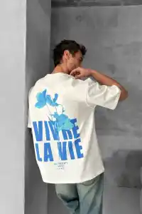 Erkek Ön ve Arka Baskılı T-Shirt Kısa Kol Bisiklet Yaka Regular Fit Tişört - Beyaz