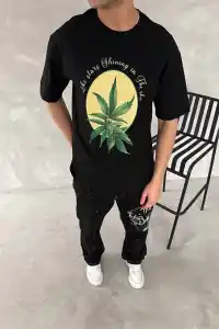 Erkek Baskılı T-Shirt Kısa Kol Bisiklet Yaka Regular Fit Yazlık Tişört - SiyahSiyah