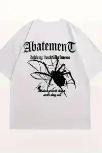 Kadın Tişört Örümcek Baskılı Bisiklet Yaka T-shirt - Beyaz