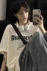 Kadın Tişört Örümcek Baskılı Bisiklet Yaka T-shirt - Beyaz