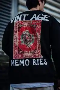 Erkek Bisiklet Yaka 3 İplik Pamuklu Baskılı SweatShirt - Siyah