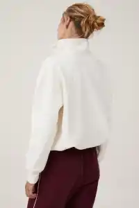 Kadın 3 İplik Pamuklu Oversize Yarım Fermuarlı Yakalı Basic Sweatshirt - Beyaz