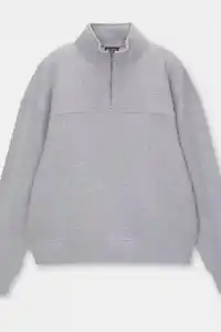 Kadın 3 İplik Pamuklu Oversize Yarım Fermuarlı Yakalı Basic Sweatshirt - Gri