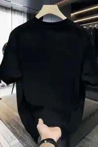 Kadın T-Shirt Bisiklet Yaka Kısa kol Baskılı Tişört - Siyah