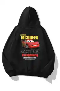 Sevgililer Günü Araba Baskılı Oversize Kapüşonlu Sweatshirt Hoodie - Siyah