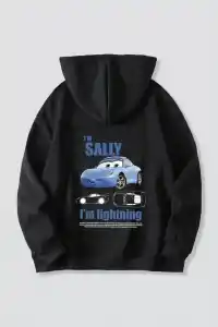 Sevgililer Günü Araba Temalı Baskılı Oversize Kapüşonlu Sweatshirt Hoodie - Siyah