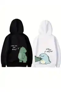 Sevgililer Günü Baskılı Oversize Kapüşonlu Sweatshirt Hoodie - Beyaz