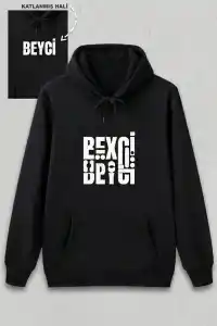 Sevgililer Günü Beyci Hediye Baskılı Oversize Kapüşonlu Sweatshirt - Siyah