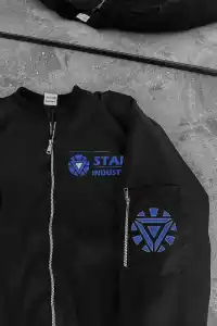 ERKEK Stark Industries Siyah Bomber Mont Fermuarlı Cepli Uzun Kollu Kapitone - Siyah