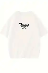 Kadın Baskılı Tişört Bisiklet yaka yazlık Kısa Kol oversize t-shirt - Beyaz