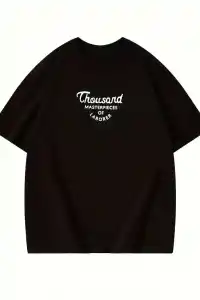Kadın Baskılı Tişört Bisiklet yaka yazlık Kısa Kol oversize t-shirt - Siyah