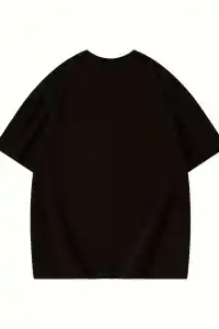 Kadın Baskılı Tişört Bisiklet yaka yazlık Kısa Kol oversize t-shirt - Siyah