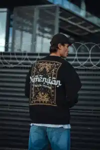 Erkek 3 iplik Pamuklu Bisiklet Yaka Baskılı SweatShirt - Siyah