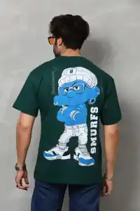 Erkek Kısa Kol Yazlık Tişört Bisiklet Yaka Baskılı Oversize T-Shirt - Yeşil