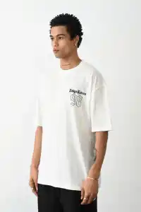 Erkek Kısa Kol Yazlık Tişört Bisiklet Yaka Baskılı Oversize T-Shirt - Beyaz