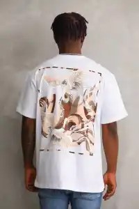 Erkek Baskılı T-Shirt Kısa Kol Bisiklet Yaka Rahat Kalıp Tişört - Beyaz