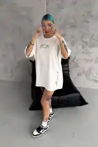 Kadın Kısa Kol Tişört Bisiklet Yaka Filistin Poşülü Baskılı T-Shirt - Beyaz
