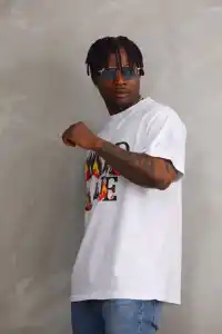 Erkek Baskılı T-Shirt Kısa Kol Bisiklet Yaka Rahat Kalıp Tişört - Beyaz