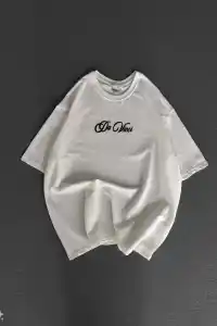 Kadın Baskılı T-Shirt Kısa Kol Bisiklet Yaka Oversize Rahat Kalıp Günlük Tişört - Beyaz