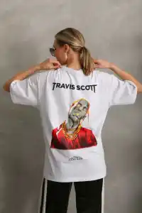 Kadın Baskılı T-Shirt Kısa Kol Bisiklet Yaka Oversize Rahat Kalıp Günlük Tişört - Beyaz