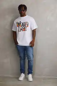 Erkek Baskılı T-Shirt Kısa Kol Bisiklet Yaka Rahat Kalıp Tişört - Beyaz