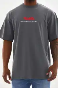 Erkek Baskılı T-Shirt Kısa Kol Bisiklet Yaka Rahat Kalıp Tişört - Füme