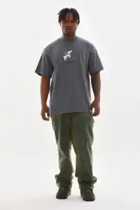 Erkek Baskılı T-Shirt Kısa Kol Bisiklet Yaka Rahat Kalıp Tişört  - Füme