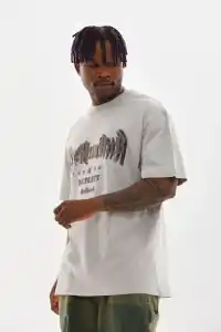 Erkek Baskılı T-Shirt Kısa Kol Bisiklet Yaka Rahat Kalıp Tişört - Gri