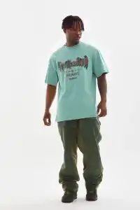Erkek Baskılı T-Shirt Kısa Kol Bisiklet Yaka Rahat Kalıp Tişört - Mint Yeşili