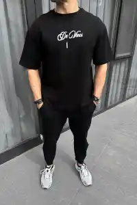 Erkek Baskılı T-Shirt Kısa Kol Bisiklet Yaka Regular Fit Rahat Kalıp Günlük Tişört - Siyah