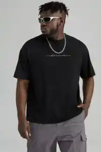 Erkek Baskılı T-Shirt Kısa Kol Bisiklet Yaka Regular Fit Rahat Kalıp Tişört - Siyah