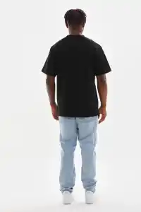 Erkek Baskılı T-Shirt Kısa Kol Bisiklet Yaka Rahat Kalıp Tişört - Siyah