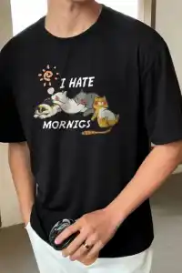 Erkek Baskılı T-Shirt Kısa Kol Bisiklet Yaka Regular Fit Rahat Kalıp Günlük Tişört - Siyah