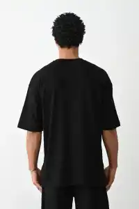 Erkek Boxy Eldiven Baskılı T-Shirt Kısa Kol Bisiklet Yaka Tişört - Siyah