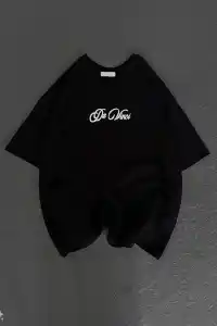 Kadın Baskılı T-Shirt Kısa Kol Bisiklet Yaka Oversize Rahat Kalıp Günlük Tişört - Siyah