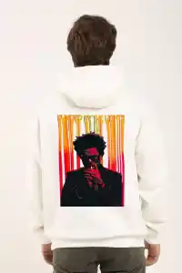 Erkek 3 İplik Pamuklu Kapüşonlu Baskılı Cepli Oversize Sweatshirt Hoodie - Beyaz