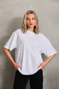 Kadın Düz  Kısa kol Penye T-shirt - Beyaz